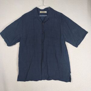 Tommy Bahama Silk Camp Shirt Mens Medium Navy Blue Button Front